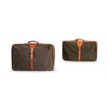 TWO CANVAS AND LEATHER SUITCASES BY TANNER KROLLE, LATE 20TH CENTURY
