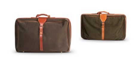 TWO CANVAS AND LEATHER SUITCASES BY TANNER KROLLE, LATE 20TH CENTURY