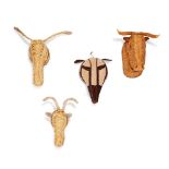 A GROUP OF FOUR WICKER ANIMAL HEADS, MODERN