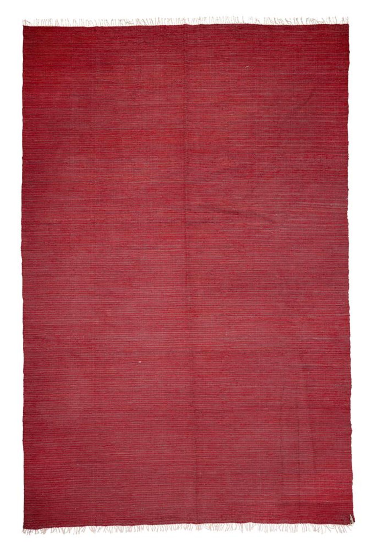 A RUST OBLIQUE RED MIX GROUND 'RAG' RUG, MODERN