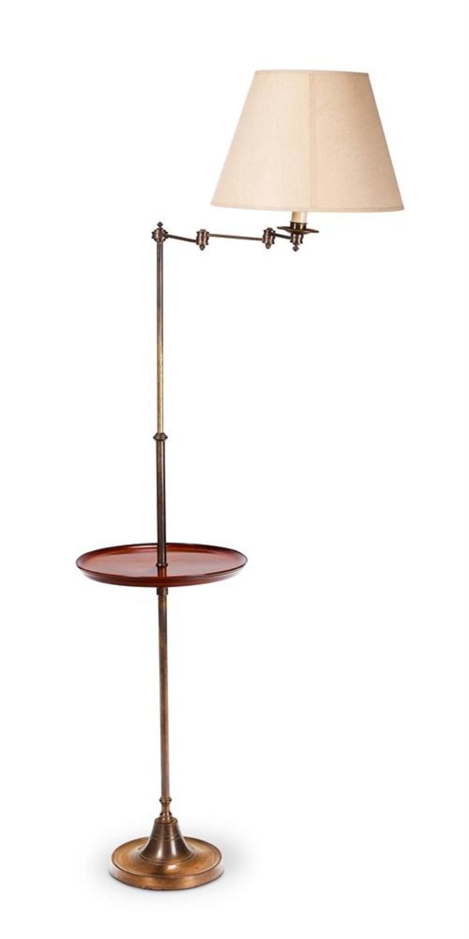 A BRASS AND MAHOGANY ADJUSTABLE READING LAMP, MODERN