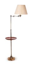 A BRASS AND MAHOGANY ADJUSTABLE READING LAMP, MODERN