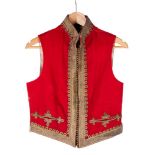 A REGIMENTAL SCARLET WAISTCOAT WITH GILT BROCADE DECORATION, LATE 19TH/EARLY 20TH CENTURY