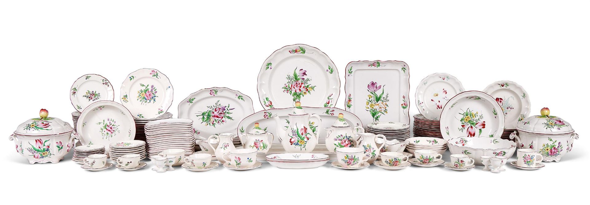 A COMPOSITE LUNEVILLE PART DINNER AND BREAKFAST SERVICE PRINTED AND PAINTED WITH FLORAL SPRAYS