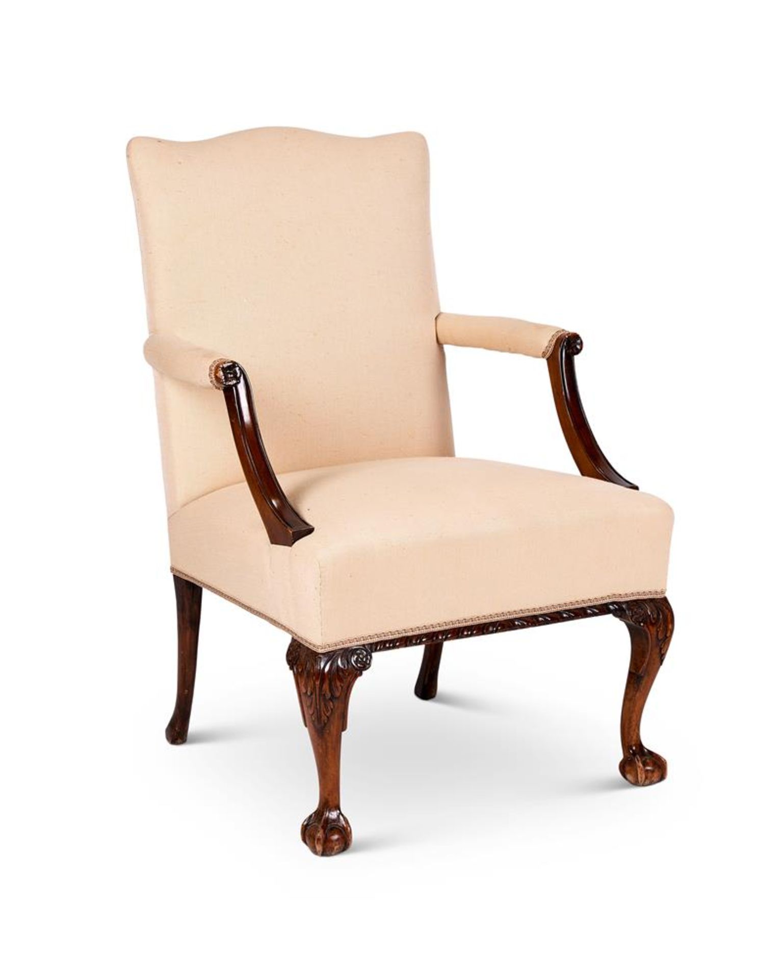 A MAHOGANY OPEN ARMCHAIR IN THE MID 18TH CENTURY STYLE 20TH CENTURY