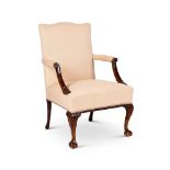 A MAHOGANY OPEN ARMCHAIR IN THE MID 18TH CENTURY STYLE 20TH CENTURY