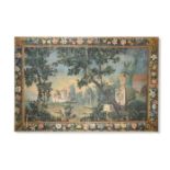 CONTINENTAL SCHOOL (LATE 19TH CENTURY) LANDSCAPE CARTOON WITH PAINTED FLORAL BORDER