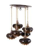 A PATINATED METAL HANGING CEILING LIGHT BY FELDMAN LIGHTING COMPANY