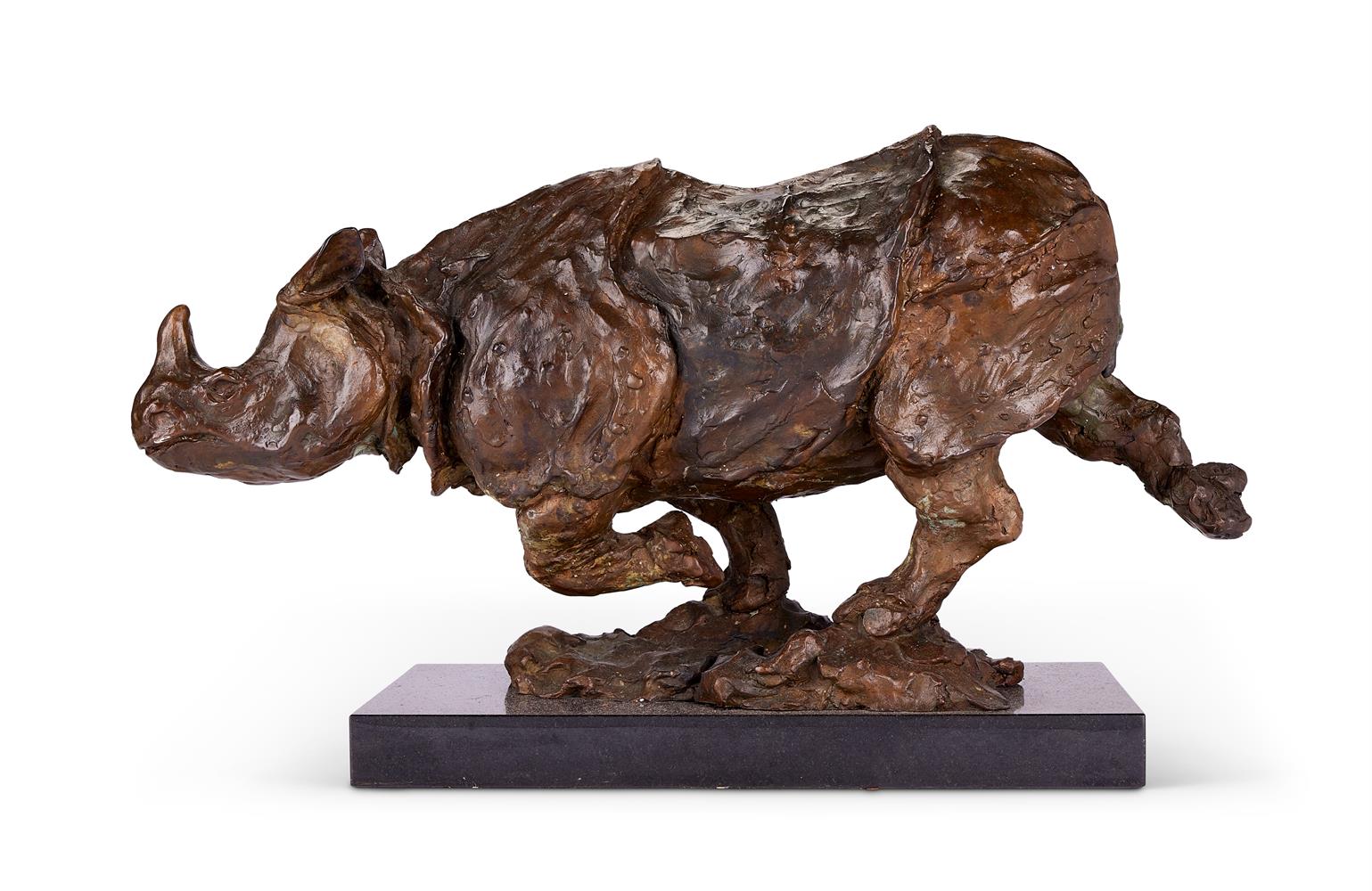 λ ANNETTE LYNTON MASON (BRITISH, B. 1953), ANIMALIER BRONZE OF AN ASIAN RHINO - Image 3 of 3