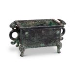 A CHINESE ARCHAISTIC BRONZE RECTANGULAR CENSER, LATE QING DYNASTY