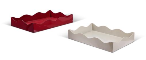 TWO LARGE 'BELLES RIVES' LACQUER DRINKS TRAYS BY RITA KONIG FOR THE LACQUER COMPANY