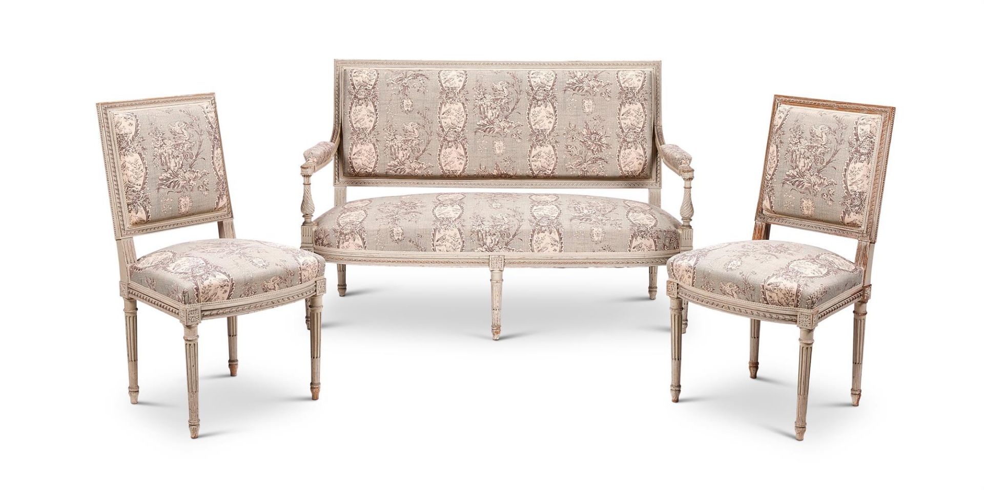 A TRANSITIONAL STYLE FRENCH CANAPE, LATE 19TH CENTURY