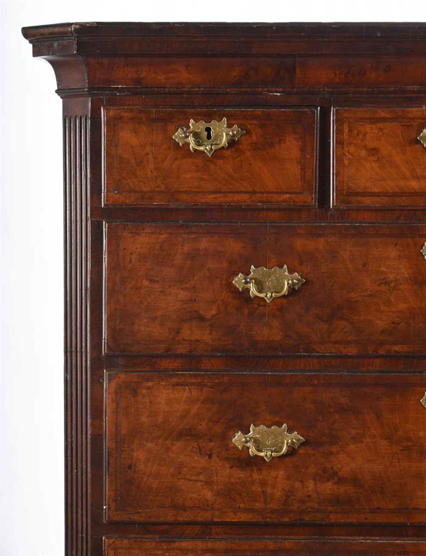 A GEORGE II WALNUT AND FEATHERBANDED CHEST ON CHEST, CIRCA 1740 - Image 2 of 2