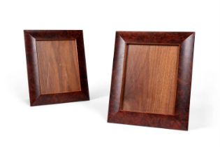 A PAIR OF BURR WOOD CUSHION MOULDED PHOTO FRAMES BY LINLEY