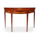 A GEORGE III CROSSBANDED AND INLAID MAHOGANY DEMI-LUNE SIDE TABLE, CIRCA 1780- 1800