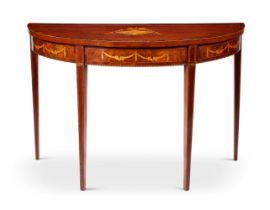 A GEORGE III CROSSBANDED AND INLAID MAHOGANY DEMI-LUNE SIDE TABLE, CIRCA 1780- 1800