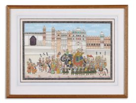 INDIAN SCHOOL (20TH CENTURY) A REGAL PROCESSION WITH ELEPHANTS