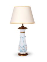 AN OPALESCENT GLASS TABLE LAMP, PROBABLY LATE 20TH CENTURY