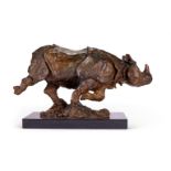 λ ANNETTE LYNTON MASON (BRITISH, B. 1953), ANIMALIER BRONZE OF AN ASIAN RHINO