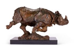 λ ANNETTE LYNTON MASON (BRITISH, B. 1953), ANIMALIER BRONZE OF AN ASIAN RHINO