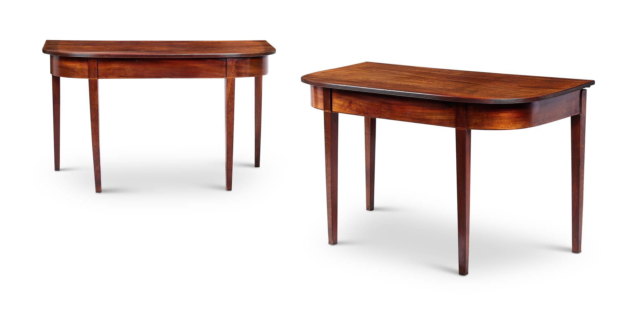 A PAIR OF GEORGE III MAHOGANY D-END TABLES CIRCA 1800-1820