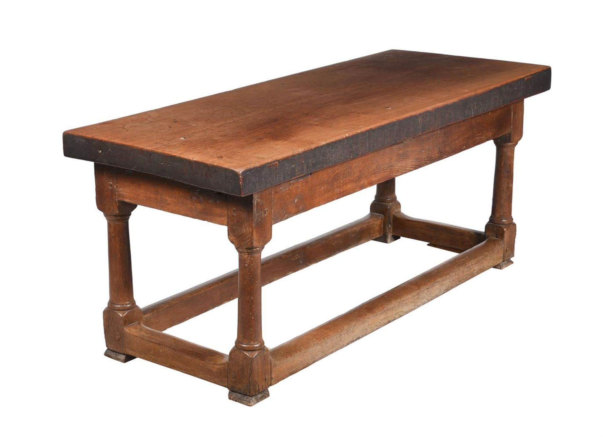A LARGE OAK AND WALNUT REFECTORY TABLE, MID 19TH CENTURY