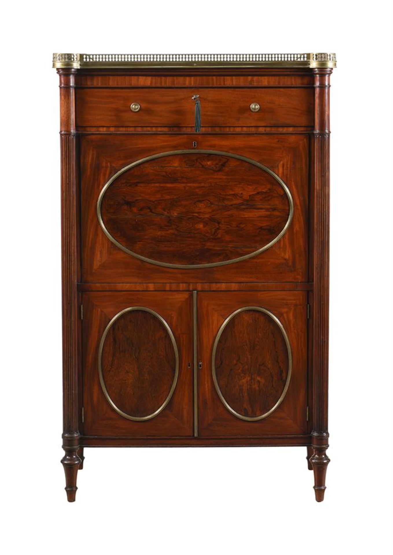 Y A MAHOGANY AND ROSEWOOD SECRETAIRE IN FRENCH TASTE, 19TH CENTURY