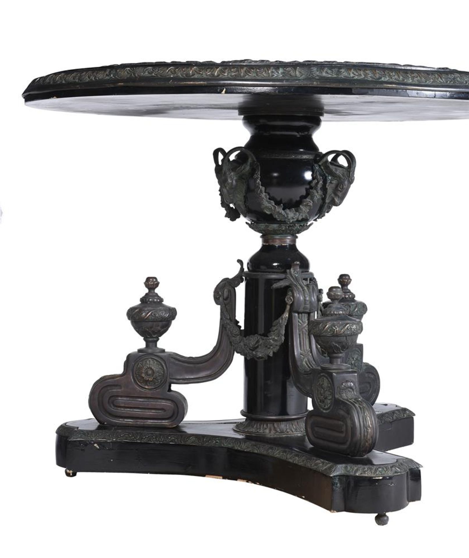 AN EBONISED, METAL MOUNTED AND PORCELAIN INSET CENTRE TABLE IN LOUIS XVI STYLE, 20TH CENTURY - Bild 3 aus 3