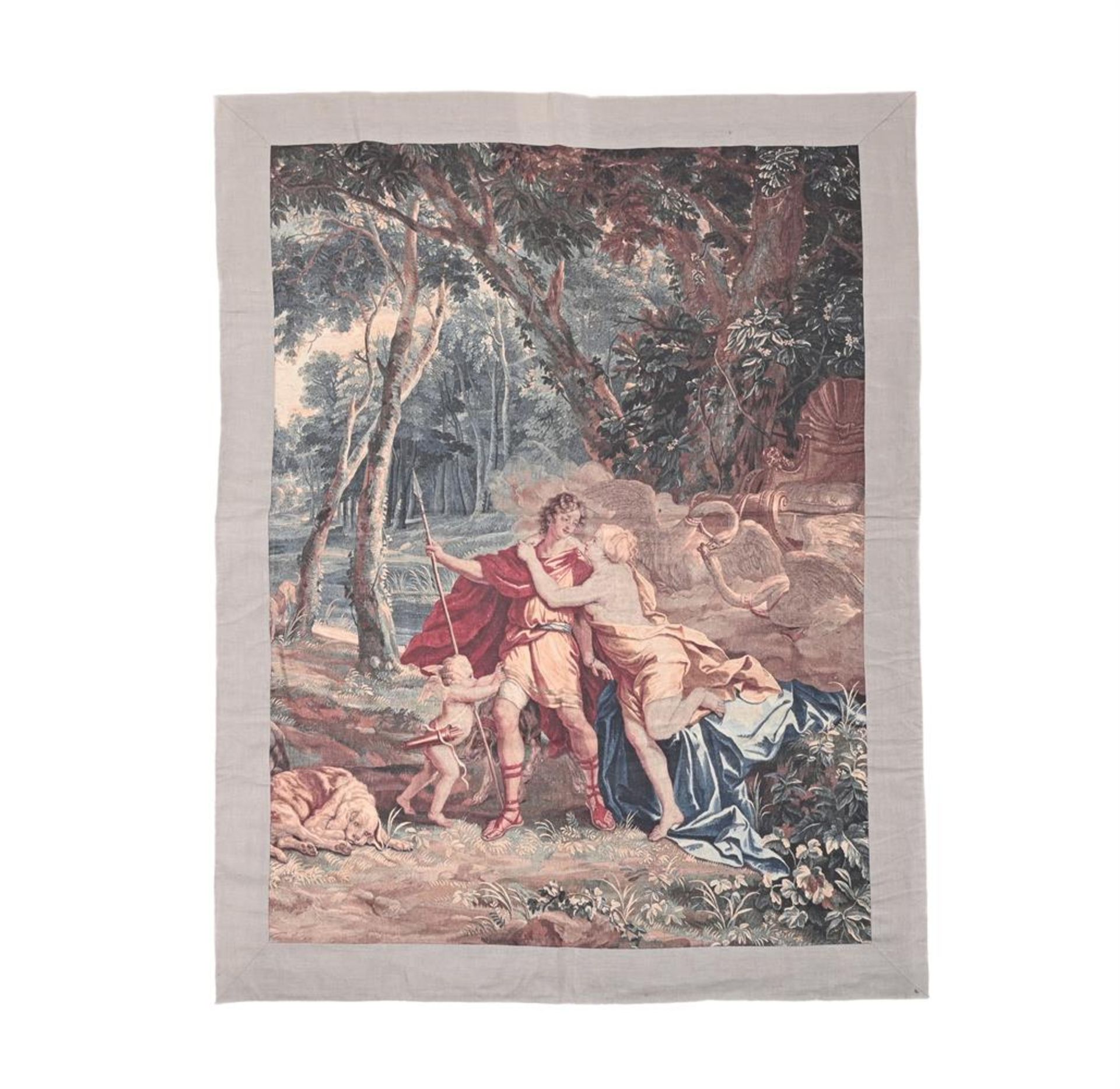 A TAPESTRY STYLE WALL HANGING DEPICTING THE LOVE OF GODS