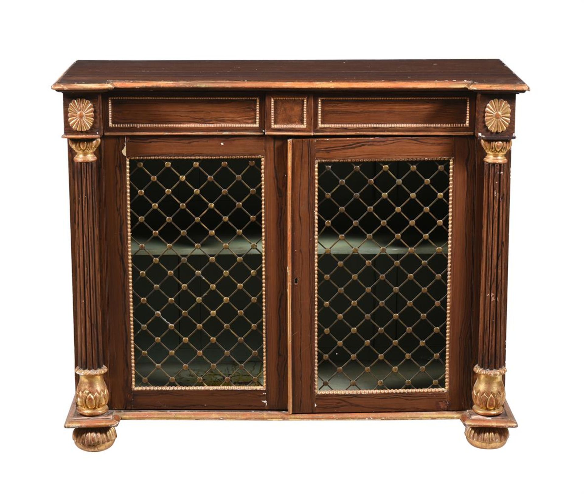 Y A REGENCY SIMULATED ROSEWOOD AND PARCEL GILT SIDE CABINET, CIRCA 1820