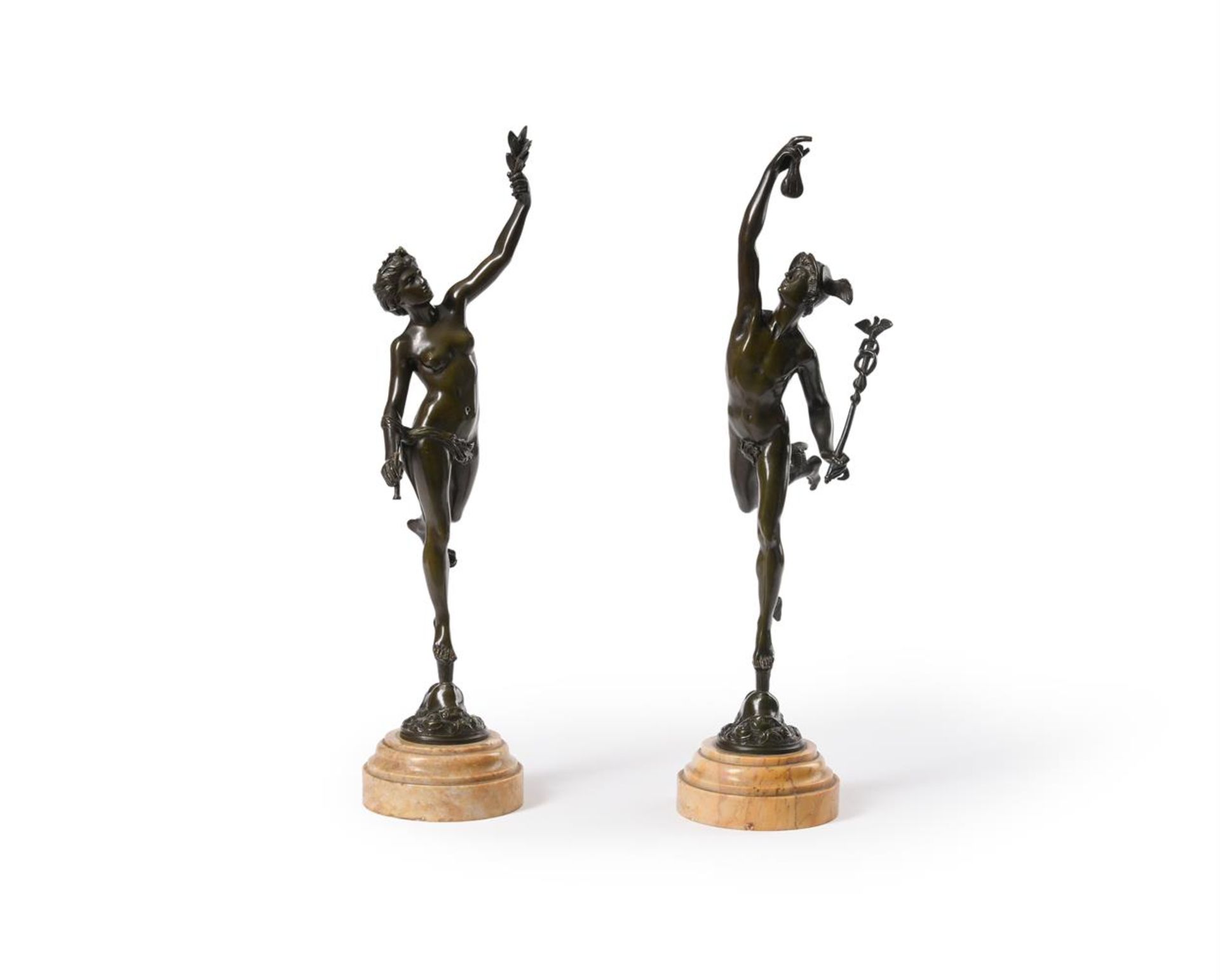 AFTER GIAMBOLOGNA, A PAIR OF BRONZE FIGURES OF MERCURY AND FORTUNA, LATE 19TH CENTURY