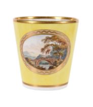 A DERBY PORCELAIN YELLOW GROUND TAPERED BEAKER, CIRCA 1790