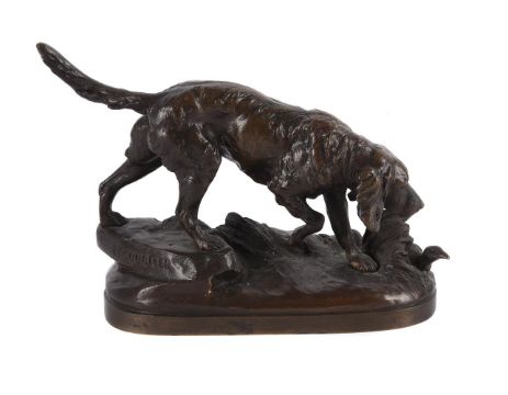 AFTER LECOURTIER, A BRONZE MODEL OF SPRINGER WITH A PHEASANT