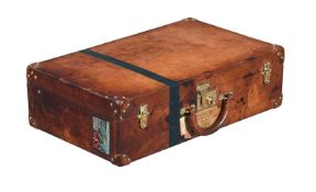 A LOUIS VUITTON BROWN LEATHER SUITCASE, 20TH CENTURY
