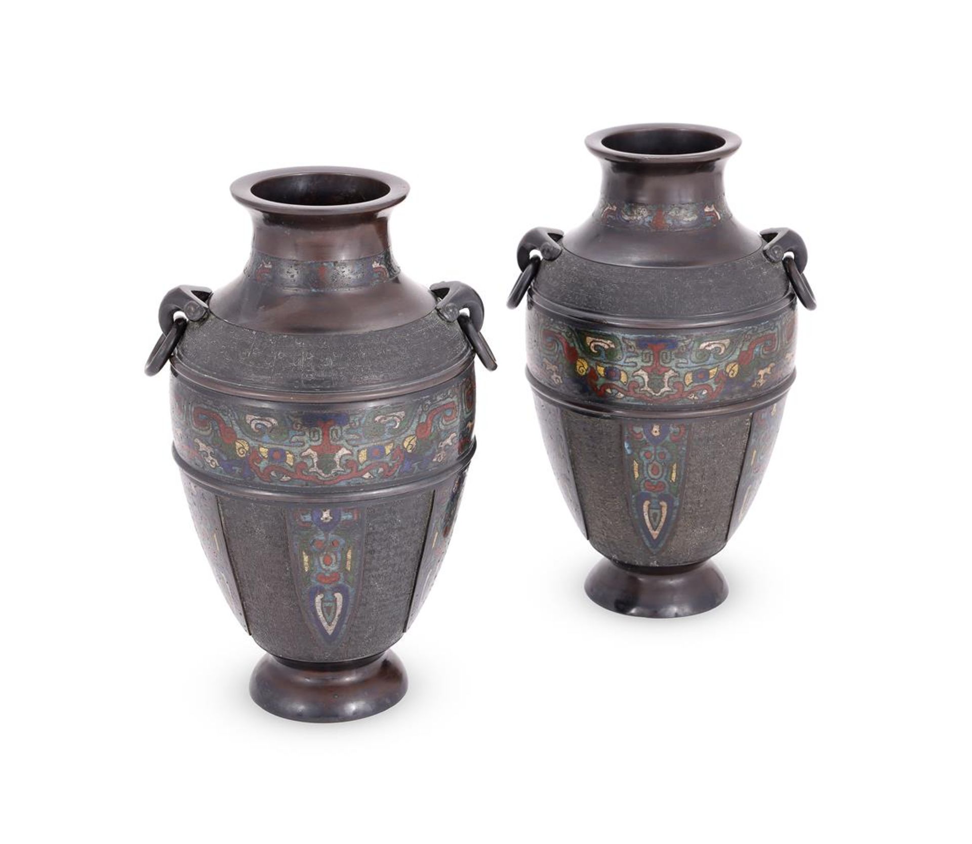 A PAIR OF CHINESE CHAMPLEVÉ VASES, LATE QING DYNASTY