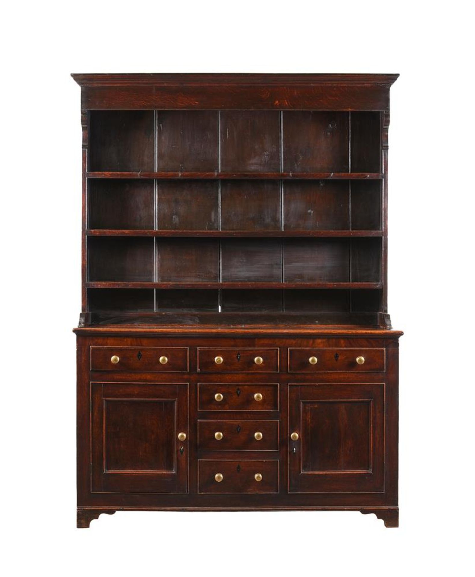 AN OAK DRESSER BASE AND PLATE RACK, 19TH CENTURY