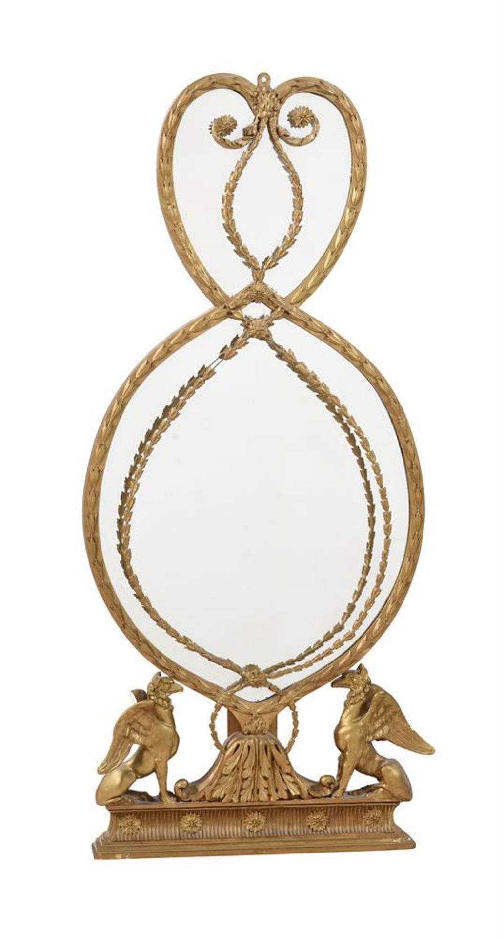 A GILTWOOD WALL MIRROR IN REGENCY STYLE