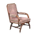 A VICTORIAN WALNUT AND UPHOLSTERED GOTHIC REVIVAL ARMCHAIR, LATE 19TH CENTURY