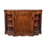 A VICTORIAN GILT BRASS MOUNTED BURR WALNUT CREDENZA, CIRCA 1860