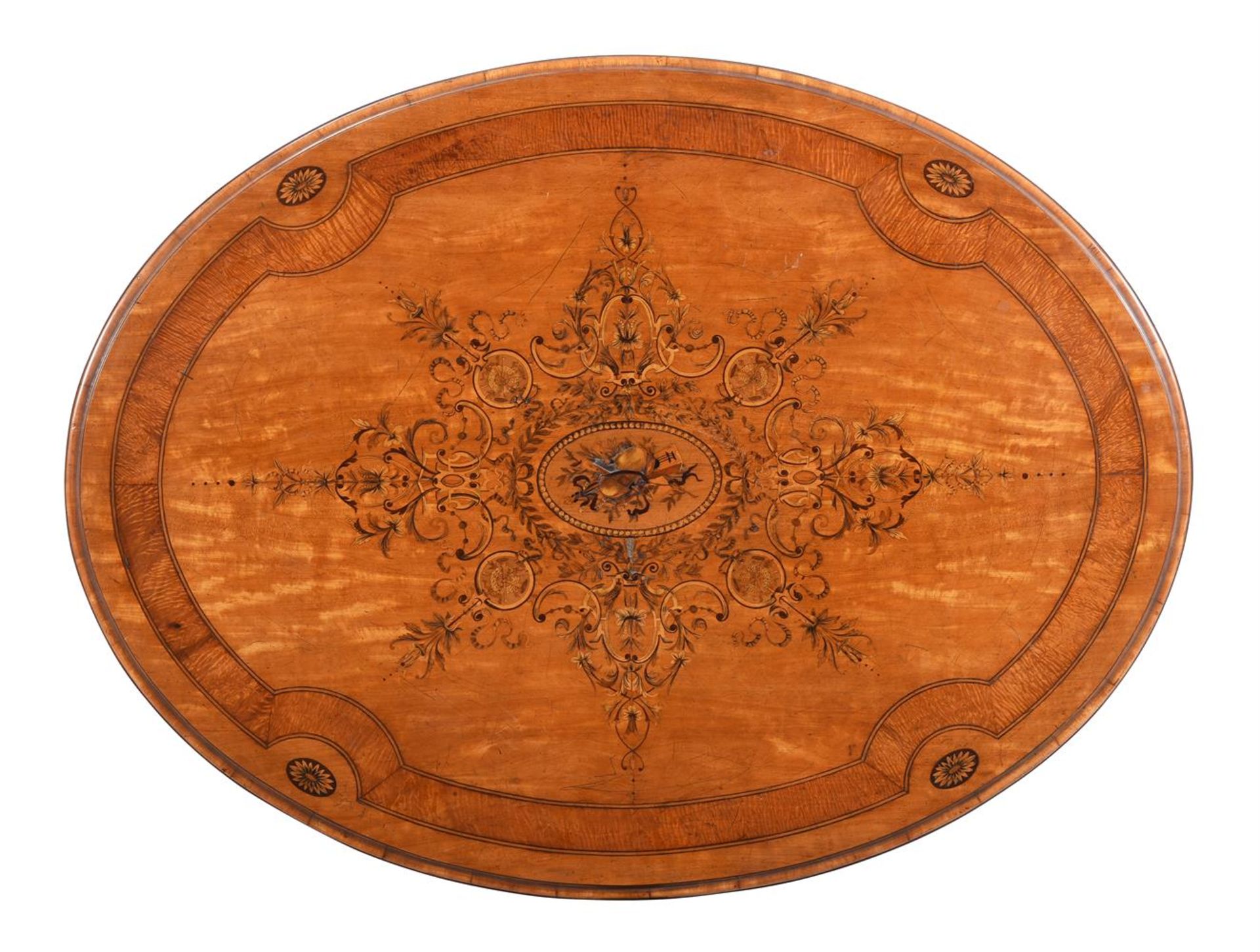 AN EDWARDIAN SATINWOOD AND MARQUETRY OVAL CENTRE TABLE, IN THE MANNER OF MAPLE & CO - Image 2 of 3