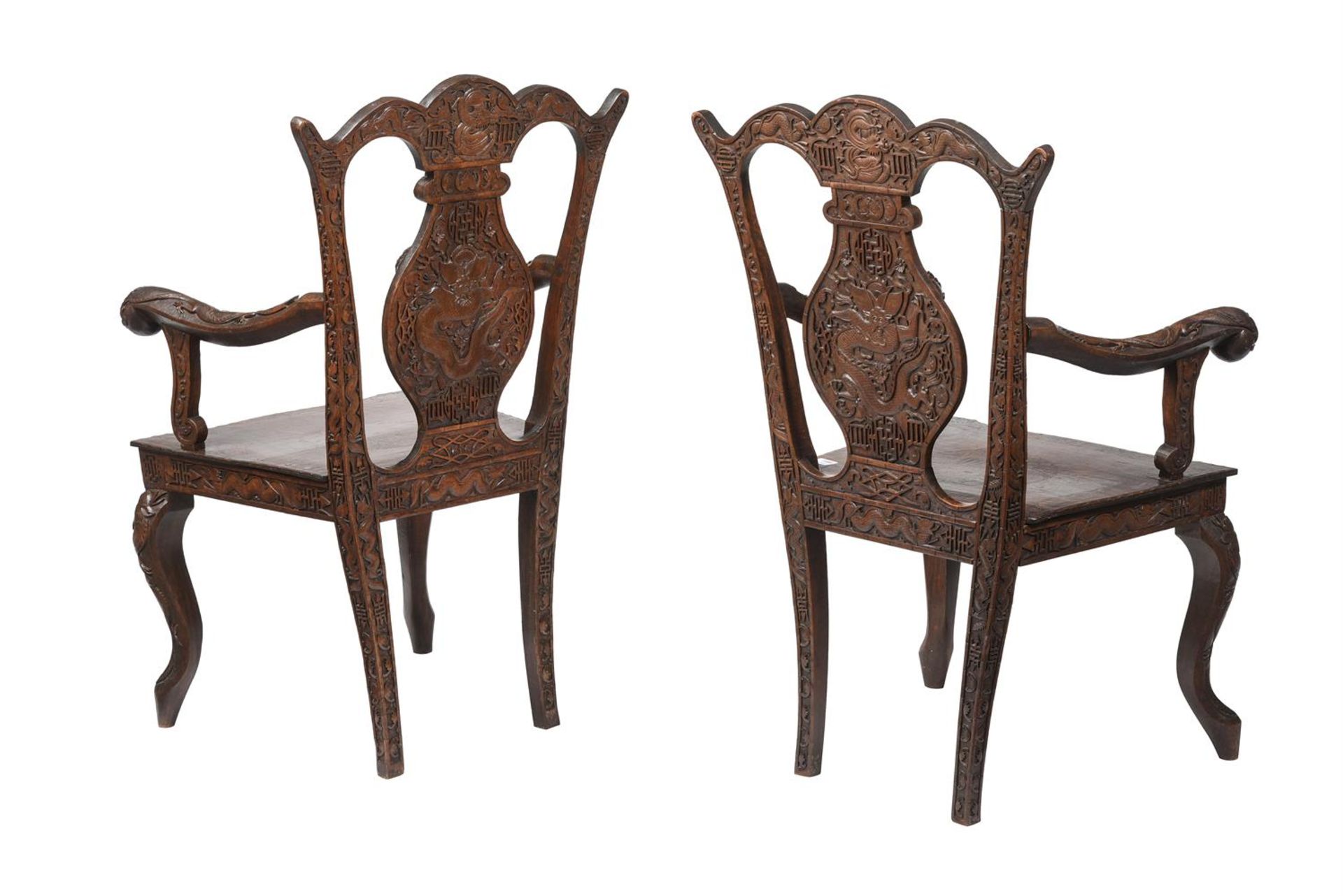 A PAIR OF CHINESE HARDWOOD CARVED ARMCHAIRS - Image 4 of 5