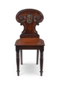 AN EARLY VICTORIAN MAHOGANY HALL CHAIR, IN THE MANNER OF GILLOWS