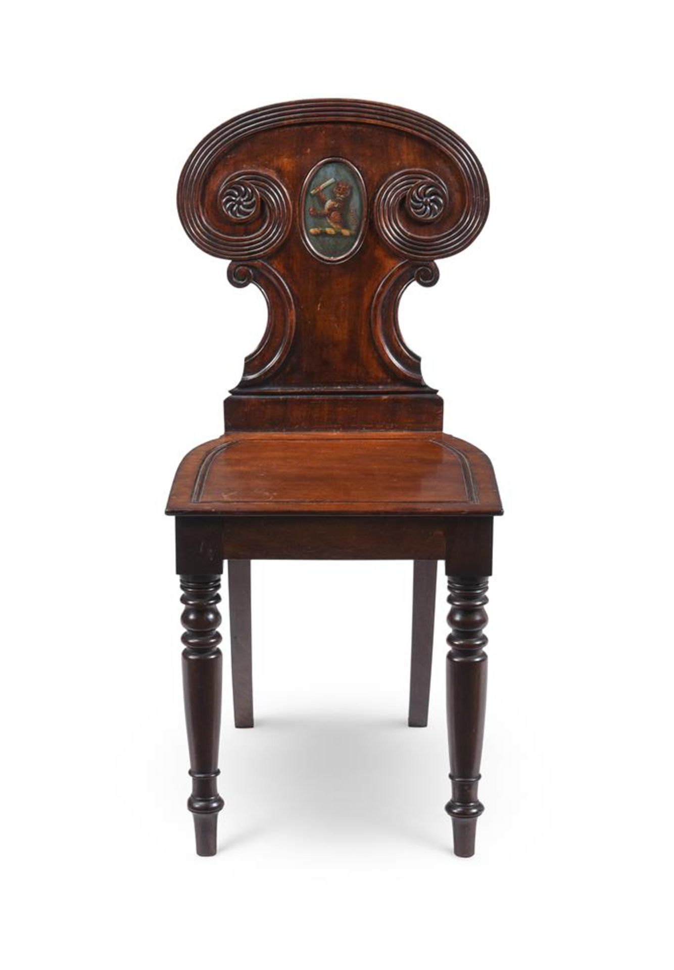 AN EARLY VICTORIAN MAHOGANY HALL CHAIR, IN THE MANNER OF GILLOWS