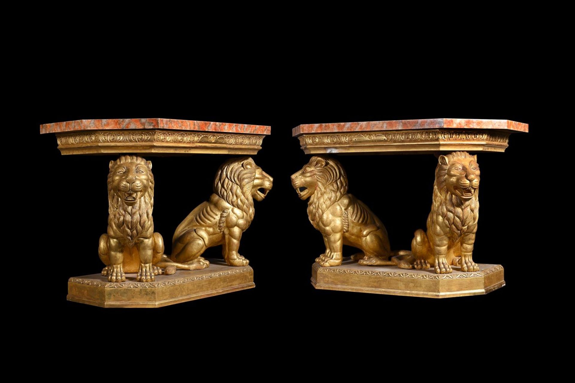 A PAIR OF CARVED GILTWOOD CONSOLE TABLES - Image 2 of 7