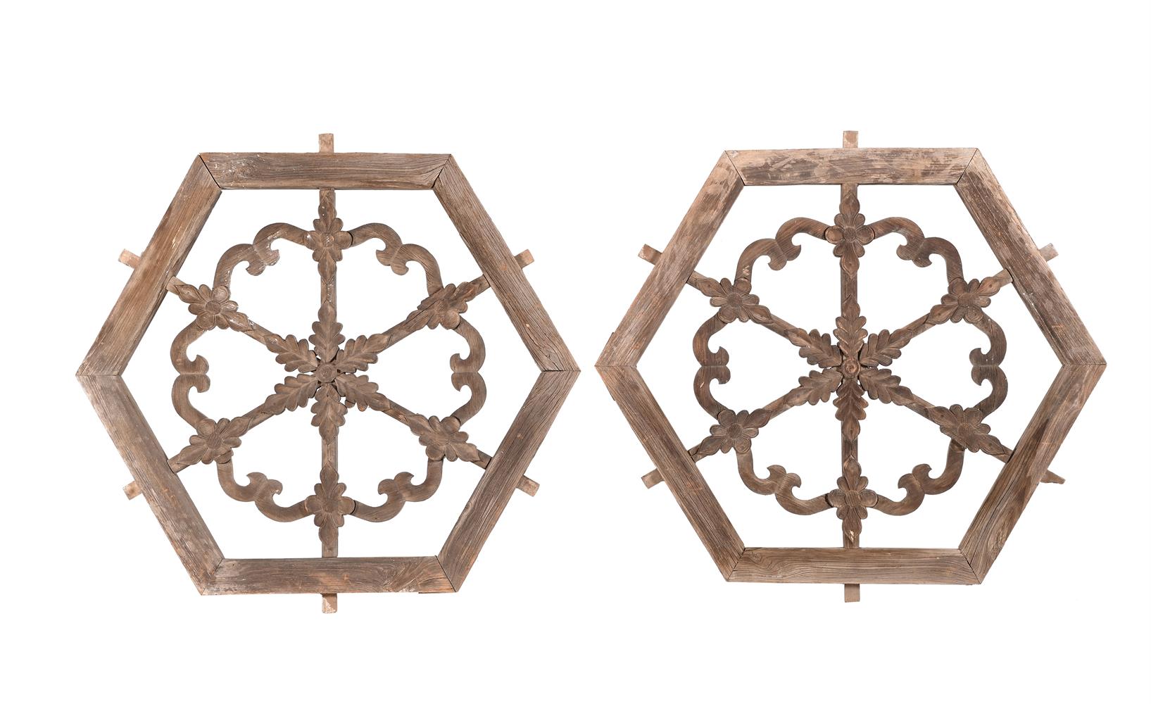 A LARGE PAIR OF SOUTHERN ELM HEXAGONAL WINDOWS, LATE MING OR QING DYNASTY - Image 4 of 4