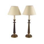 A PAIR OF PATINATED TABLE LAMPS, IN EMPIRE STYLE