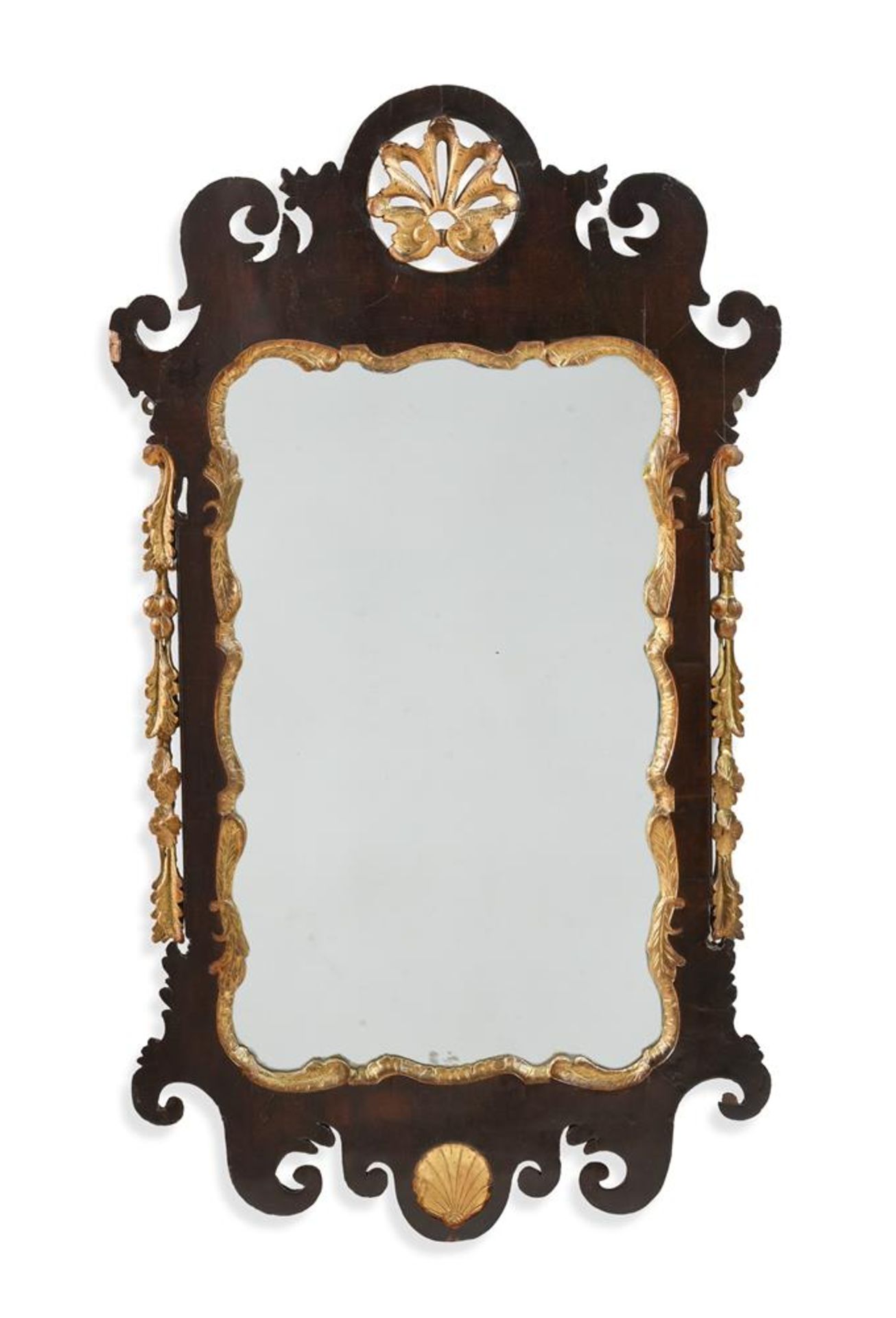 A GEORGE III MAHOGANY AND PARCEL GILT MIRROR