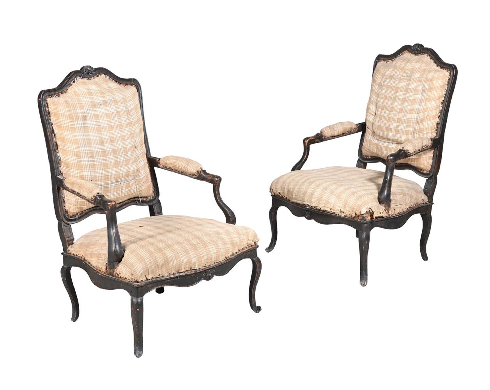 A PAIR OF FRENCH BEECH FAUTEUILS IN LOUIS XV STYLE, 19TH CENTURY - Image 2 of 2