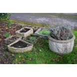 A GROUP OF VARIOUS STONE COMPOSITION GARDEN PLANTERS