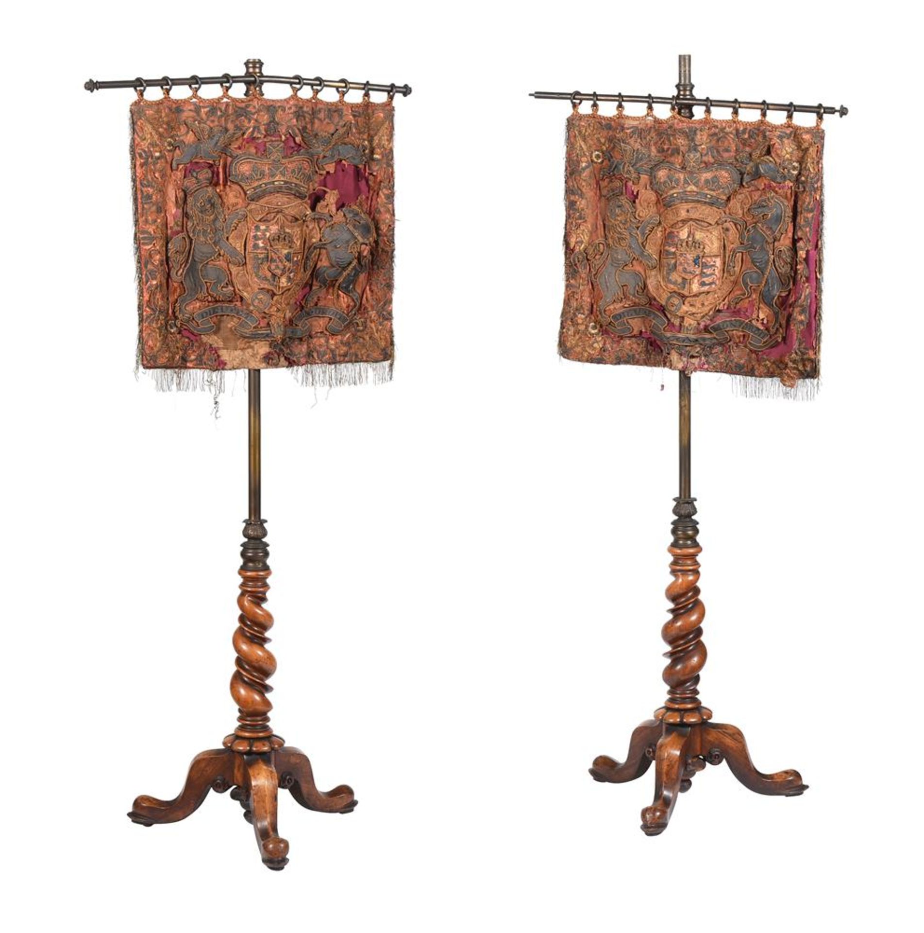 A PAIR OF WILLIAM IV WALNUT POLE SCREENS, CIRCA 1835